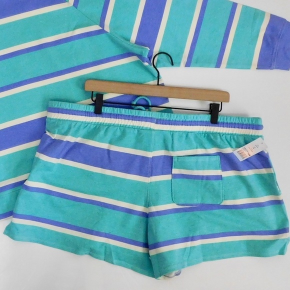 NWT!! WILDFOX Two-Piece Set Top Shorts Green Blue Stripe Loungewear XX-Large XXL - Picture 11 of 16